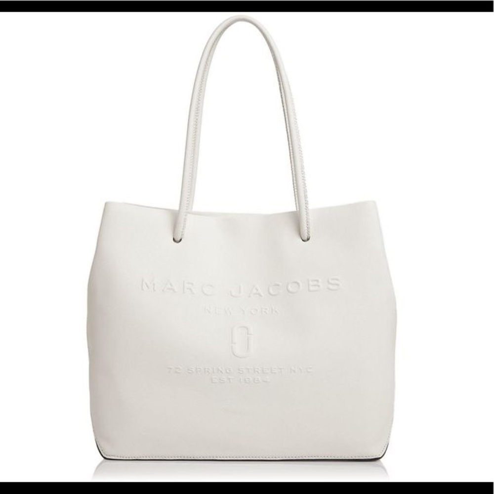 Marc Jacobs Logo East/West Leather Tote in white